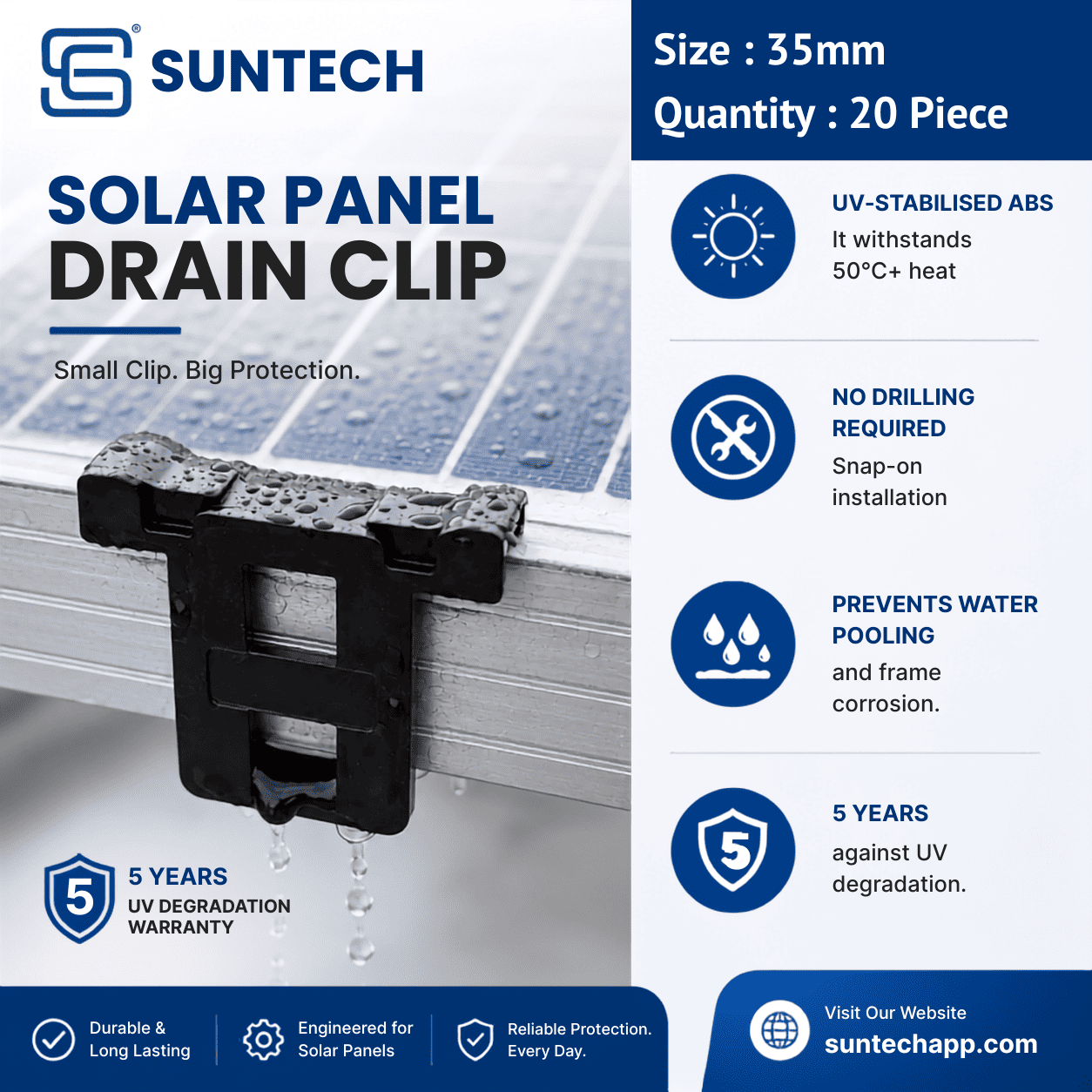 Solar Panel Drain Clip - 35mm - Pack of 20